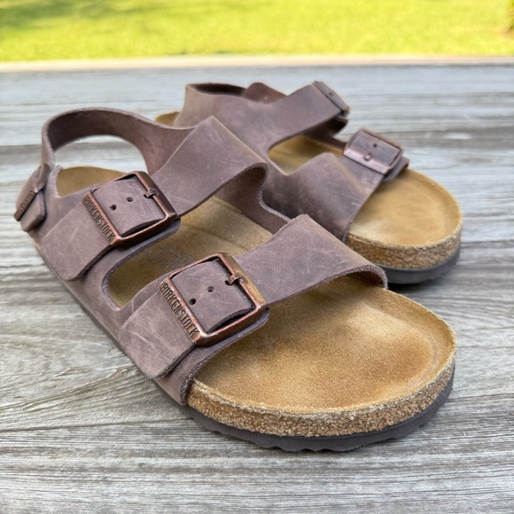Birkenstock Milano Soft Footbed Oiled Leather Habana Sandals Brown Size 40 - Picture 1 of 11